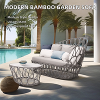 Sofa Luar Ruangan Dua Dudukan Gaya Eropa Kontemporer dari Bambu, Tahan Cuaca, Anti Air, dan Anti UV, Desain Modern untuk Hotel dan Taman