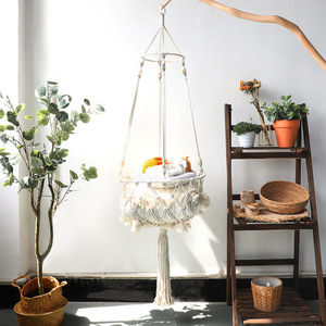 Cotton Rope Woven Cat Hanging Basket Round Elevated Pet <b>Bed</b> Minimalist Style Hand Washable Home Use All Seasons - Product Image 1