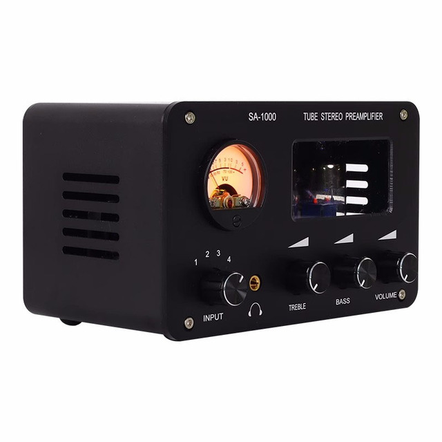 SA-1000 Tube Front Stage 4 in 2 Out Headphone Amplifier High and Low Pitch Adjustment Home Audio AMP With VU Meter