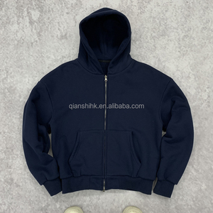 100% coton lourd recadrée sweat à capuche Zipup Streetwear Boxy Hoodie fabricant français Terry surdimensionné sweat à capuche zippé - Product Image 3