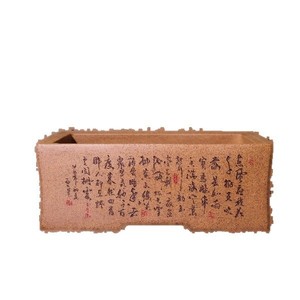 Pot à bonsaï rectangulaire en argile violette, fait main, cuite au bois, en argile Jiangpo, par l'artiste Su Bing - Product Image 5