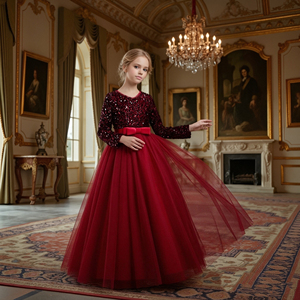 <span class=keywords><strong>Robe</strong></span> de mariée pour fille de style occidental avec paillettes, <span class=keywords><strong>robe</strong></span> de soirée verte à manches longues avec paillettes pour grande fille, robes de fête pour filles de 12 ans - Product Image 2