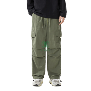 Pantalones de Jogger de algodón informales de moda para hombres, ajuste holgado de gran tamaño, verde oscuro, diseño personalizado, bolsillos rectos medios, rodillas, ropa teñida - Product Image 1