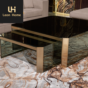 Mesa de <span class=keywords><strong>centro</strong></span> de cristal templado con patas de acero inoxidable, muebles para sala de estar, último diseño - Product Image 3