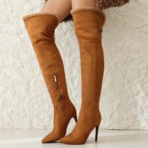 Large Size 48 Top Fur Over Knee High <b>Boots</b> Women's Stiletto Suede Long Booties Winter Thin Heels Warm Wide Leg Fit - Product Image 1