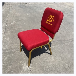 Chaises d'église empilables en métal traditionnelles de haute qualité avec coussins épais rembourrés rouges pour écoles et hôtels - Product Image 3