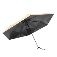 Parapluie mini pliant à six baleines avec poignée télescopique, en pongé noir, manuel, protection solaire