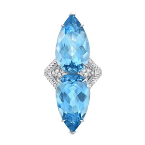 Anello Nuziale con Gemma Blu Simmetrica per Donne, Elegante Gioiello da Dito alla Moda - Product Image 1