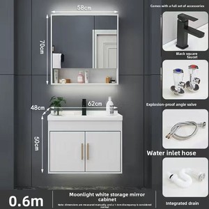 خزانة حمام فاخرة حديثة من الخشب الصلب مع مرآة حمام بإضاءة LED وحوض سيراميك مدمج قائم على الأرض - Product Image 6