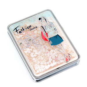 Espejo Compacto de Moda con Diseño de Chica y Arena Movediza, Polvo de Purpurina Flotante, Marco Rectangular de Plástico Cromado, Espejo de Doble Cara con Cristal HD - Product Image 3