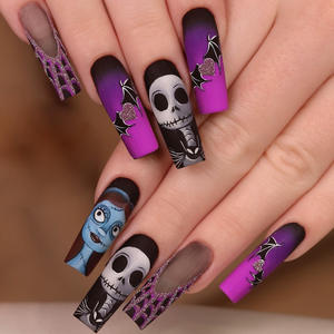 <span class=keywords><strong>Faux</strong></span> <span class=keywords><strong>ongles</strong></span> pour les doigts, ballerine longue de Tim Burton's Corpse Bride Nail Art Tips Long Coffin, 24 pièces - Product Image 1