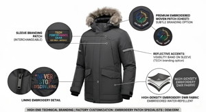 Custom OEM ODM Men's <b>Parka</b> Hooded Puffer <b>Jacket</b> Winter Warm Windproof Zipper Closure Custom Color Outwear Polyester Wadding - Product Image 6