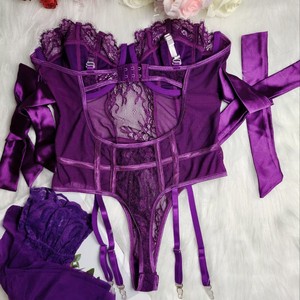 Lingerie sexy en dentelle européenne et américaine 2025, séduisante et alléchante, body multicolore avec armatures et soutien-gorge push-up - Product Image 2