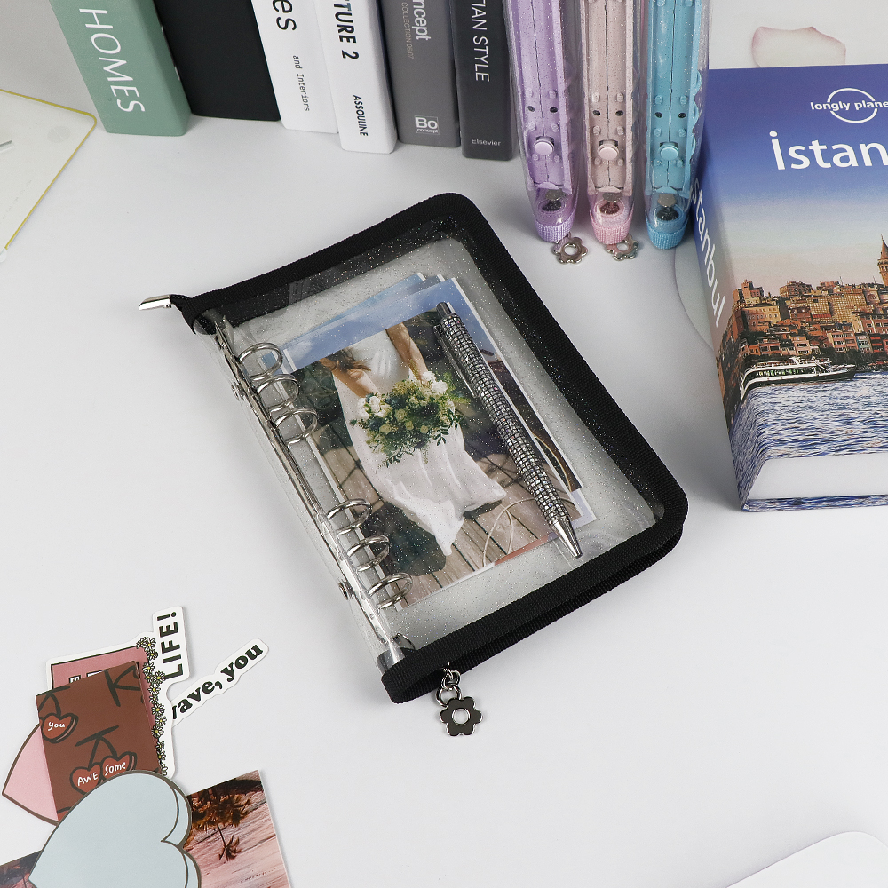 A5 A6B5ミニ詰め替えジャーナルジップバインダーカバーグリッターPVC