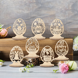 Muestra Gratuita de Conejito de Pascua de Madera Cortado con Láser, Decoración de Mesa, Kit de Conejito de Madera para Manualidades Infantiles - Product Image 3