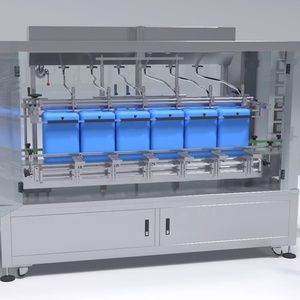 Machine de remplissage de bidons de <span class=keywords><strong>5</strong></span> <span class=keywords><strong>litres</strong></span> et de 25 <span class=keywords><strong>litres</strong></span> pour liquides visqueux, tel que diluant pour peinture, fluide acide, engrais, avec transmission par engrenages pour contenants en verre - Product Image 4