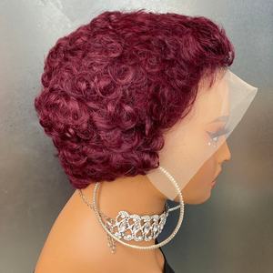 วิกผมสั้นแบบลอนหยักศก รุ่น 99J สำหรับผู้หญิง วิกผมแท้แบบโปร่งใส 13x4  สำหรับผู้หญิงผิวสีดำ ทรงพิกซี่คัท - Product Image 4