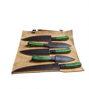 Ensemble de couteaux de cuisine en acier Damas, 5 pièces, manche en bois, lames droites, couteaux de chef, lame polie, ambidextres, haute qualité, 58-60HRC - Product Image 3