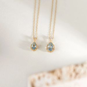 Collier de luxe Xinfly en or 18 carats avec pendentif goutte d'eau en diamant et aigue-marine, style japonais naturel et simple, pour soirée, chaîne de clavicule - Product Image 2