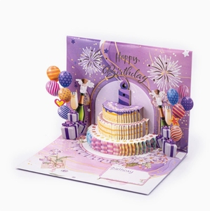 Personalizado 3D Pop-up Tarjeta de felicitación Musical Light up Feliz cumpleaños Postales Tarjeta de pastel emergente con música y luz en un sobre - Product Image 1