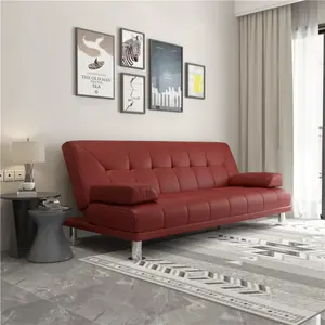 Sofá cama duradero superventas para sala de estar, Metal moderno de cuero y sofá cama, sofá cama plegable moderno