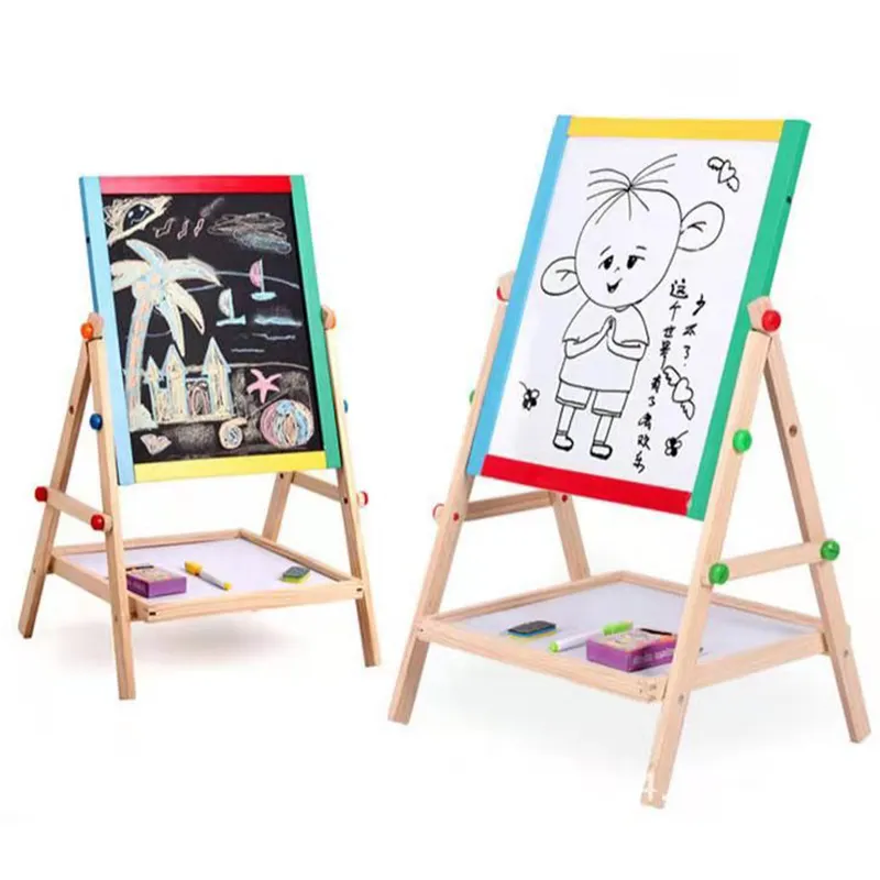 Tablero de dibujo de madera 2 en 1 para niños, de doble cara tablero de dibujo, pintura, pizarra de arte, juguete educativo Montessori