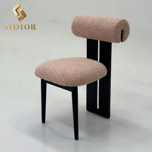 Nordic moderno misto lana <span class=keywords><strong>tessuto</strong></span> di lana di agnello gamba in metallo nero grigio ristorante Boucle sedia da pranzo sedia da pranzo velluto - Product Image 1