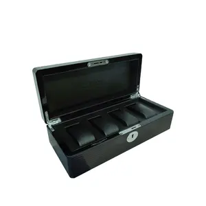 Hoogglans zwarte carbon horloge box 4 slots