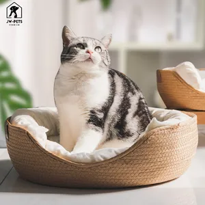 Tikar Tempat Tidur Kucing Hewan Peliharaan, Tempat Tidur Sofa Bambu Tenun Empat Musim Nyaman Tahan Air Bantal Dapat Dilepas Tempat Tidur