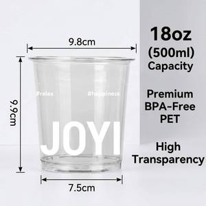 Gobelets en plastique PET transparents de 18 oz avec couvercles, personnalisables avec logo, jetables, pour boissons froides, café, thé, jus, smoothies, emballage en gros - Product Image 2