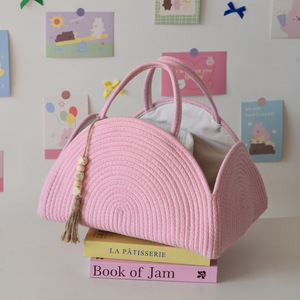 Portable Cotton Rope Storage <b>Basket</b> Diaper Bag Organizer Handbag Multi Functional With Tassel Detail - Product Image 4