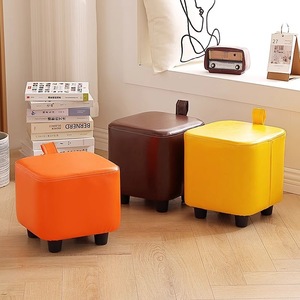 Portable <b>Stool</b> Square Leather Ottoman Stackable Home Living Room <b>Sofa</b> Side Seat For Children Adults Elderly - Product Image 2