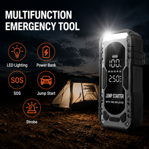 Compresseur d'air portable pour voiture avec démarreur de batterie, lumière LED, batterie externe, SOS, manomètre numérique 150 PSI, outil automobile, kit OEM ODM - Product Image 4