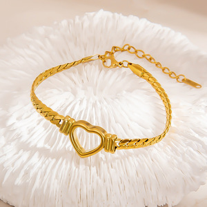 Stainless Steel Heart <b>Bracelet</b> 18K Gold Plated Women's Fashion Jewelry Gift - Product Image 4