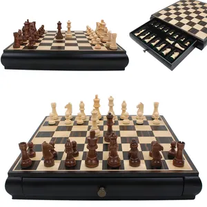 लकड़ी शतरंज सेट-बड़े शतरंज बोर्ड सेट, अद्वितीय शतरंज खेल शामिल अतिरिक्त टुकड़े और भंडारण बॉक्स