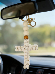 Artisanat chrétien fait main, porte-clés en crochet tricoté, perles de chapelet, bijoux religieux, cadeaux de Pâques, catholique pour enfants, prière - Product Image 2