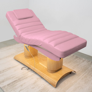 Modern Beauty Salon Furniture Leather Massage <b>Table</b> Wood Grain Cylinder Base Electric Velvet Facial Spa Lash Bed - Product Image 1