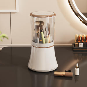 Support rotatif pour pinceaux de maquillage avec couvercle et compartiments, boîte de rangement de bureau de 0,5 l pour pinceaux, stylos à lèvres, couleur unie - Product Image 3