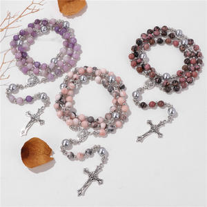 <span class=keywords><strong>Rosario</strong></span> con Cuentas de Piedras Preciosas, Medalla de la Virgen María Milagrosa, Crucifijo de Jesús, Amuleto Religioso para el Primer Bautismo - Product Image 6