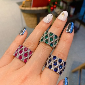 <b>Dainty</b> Jewelry Eco-friendly Copper Micro Pave Multi Colorful Zircon 3 Layered CZ Eternity <b>Rings</b> Tarnish Free for Women - Product Image 1
