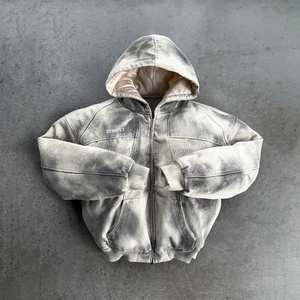 Blousons de travail Detroit pour hommes en coton satiné chaud, personnalisés, avec design vieilli effet délavé par pulvérisation et fermeture éclair - Product Image 1
