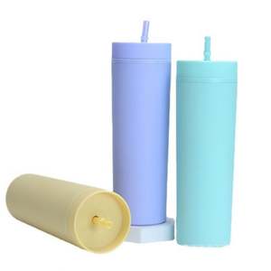 Vaso acrílico mate de 19Oz de colores pastel, vaso mate de doble pared sin BPA, vaso de plástico acrílico con tapa y pajita - Product Image 6