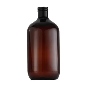 Factory wholesale pet plastic cosmetics 500ml brown transparent cylindrical shampoo pump shampoo bottle