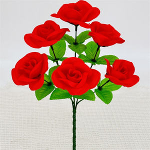 Precio barato Simulación falsa Ramo de flores 6 cabezas de seda Arbustos de rosas artificiales para funeral - Product Image 3