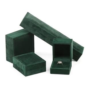 Caja de embalaje de joyería de lujo de alta calidad, collar, pulsera, pulsera, caja de anillo de joyería de terciopelo verde, logotipo personalizado - Product Image 2