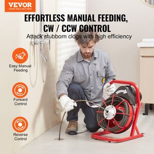 DB Wholesale 75FT Máquina limpiadora de drenaje de alimentación manual Taladro de drenaje de 3/8 pulgadas con 4 cortadores Limpiadores comerciales - Product Image 2