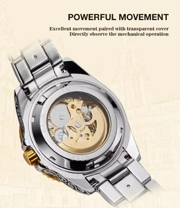 Reloj de Hombre WINNER, Lujoso, Retro, Luminoso, Dorado, con Correa de Acero Inoxidable, Movimiento Mecánico Automático, Esqueleto, Resistente al Agua - Product Image 5