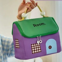 Tas Kosmetik Fashion Bergaris Katun Baru 2025, Portabel dengan Ritsleting, Tas Jinjing untuk Perjalanan, Kapasitas Besar, Terdapat Sekat Penyimpanan, untuk Wanita