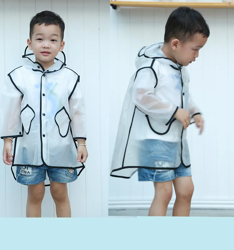 Custom Recyclebaar Waterdicht Hooded Transparante Eva Plastic Kids Regenjas