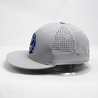 Casquette de baseball à 6 panneaux avec logos 3D brodés, visière plate, broderie, spandex, découpe laser, trous pour l'extérieur - Vente en gros